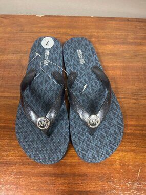 Michael Kors Womens Flip Flops Sandals Size 7 Navy Blue Glitter Thongs